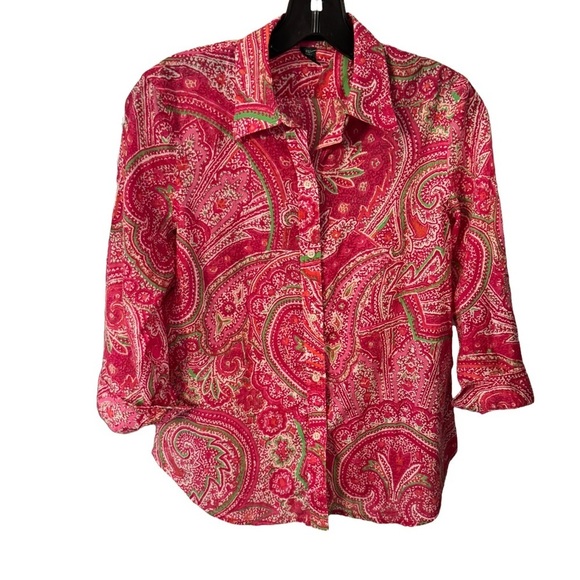 Lauren Ralph Lauren Tops - Lauren Ralph Lauren Women’s button Up Top Blouse Pink paisley 3/4 Sleeve Sz M/P